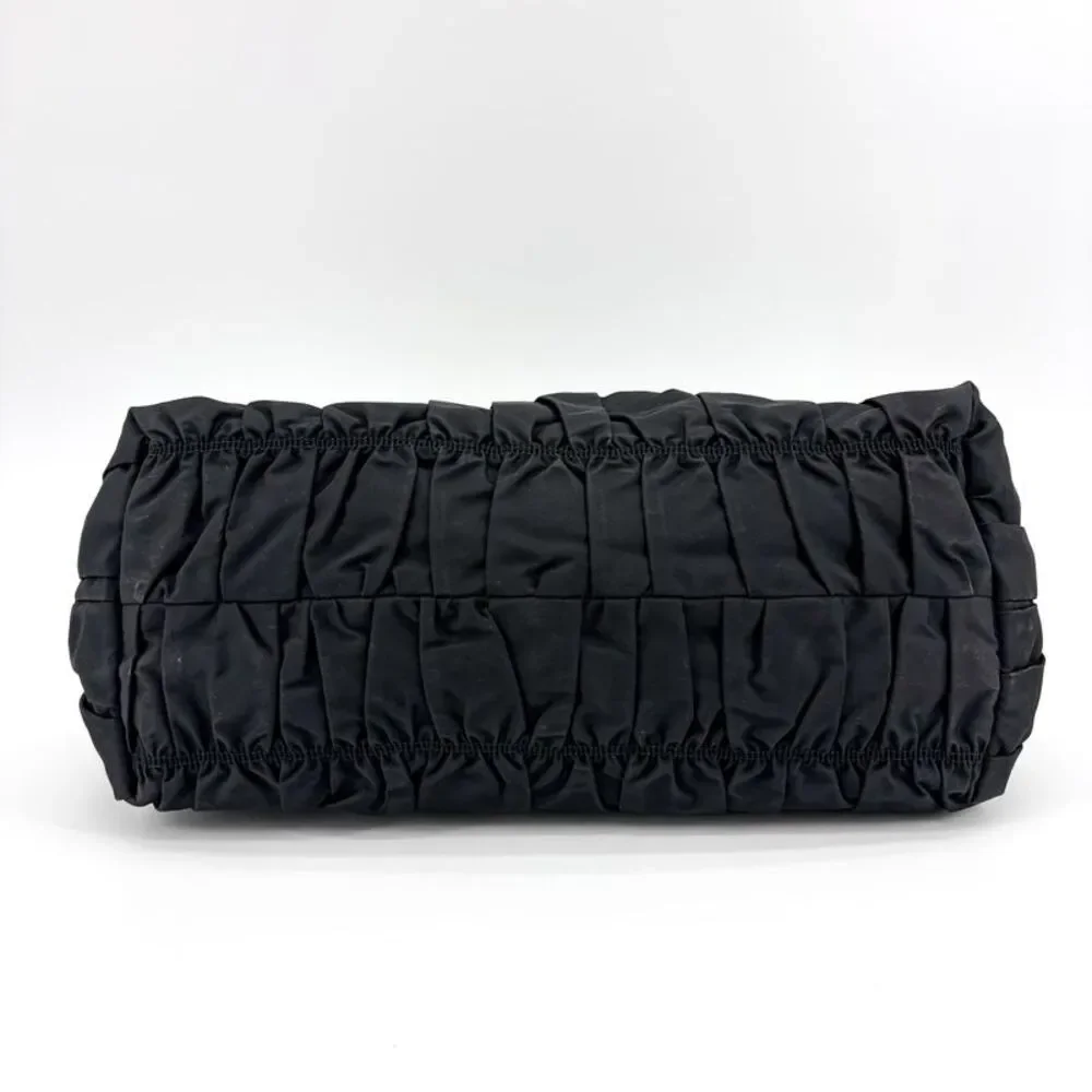 Prada Tessuto Gaufre Shirred Tote Bag Black